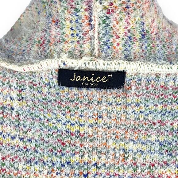 Janice Fuzzy Longline Cardigan Cream Southwestern Trim Fray Fringe Medium - Picture 3 of 14